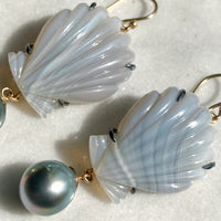 Laguna Agate Shell and Tahitian Pearl Earrings